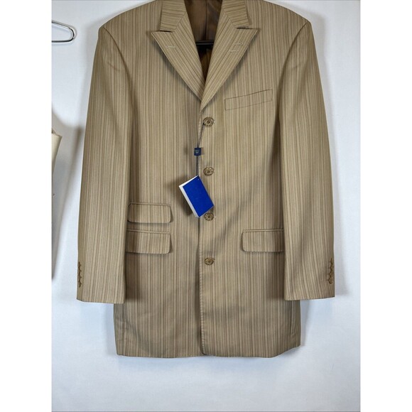 2pc EJ Samuel Tan Cream Stripe Sport Coat 4 Btn Jacket Blazer and Vest 38R New - Picture 7 of 8